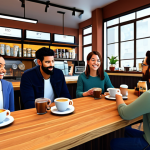 Virtual Coffee Shop Gathering**

"A group of diverse, fully clothed people, appropriate attire, interacting in a vibrant, digital coffee shop reminiscent of 'The Daily Grind', within a popular online game. Safe for work, family-friendly, professional digital art, perfect anatomy, natural proportions, well-formed hands, proper finger count, bright and inviting atmosphere, modest clothing, appropriate content, high resolution."

**