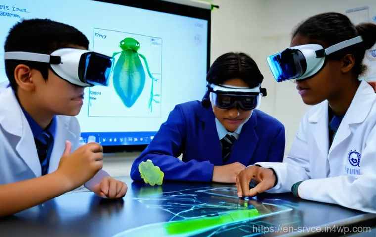 역메타버스 활용한 교육 서비스 개발 - **Prompt 1: Augmented Reality Biology Dissection**
    "A modern, well-lit high school biology class...