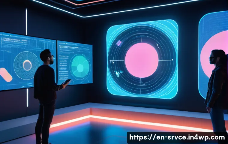 역메타버스 서비스의 고객 만족도 조사 - A futuristic reverse metaverse platform scene showing diverse users actively switching roles between...