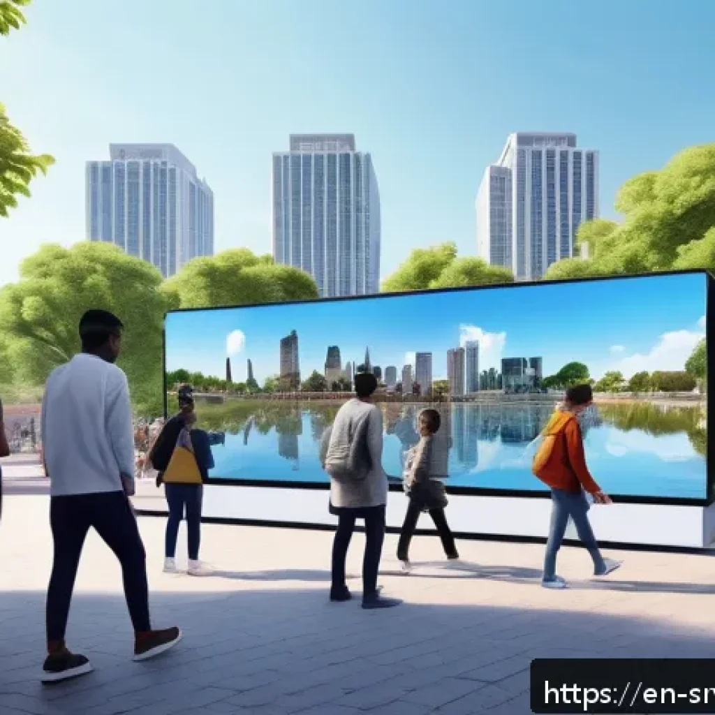 역메타버스 플랫폼 비교 분석 - A bustling urban park scene infused with reverse metaverse technology: diverse people wearing sleek ...